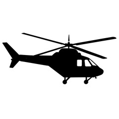 a helicopter vector silhouette, in black colour, against a white background