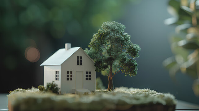 miniature paper house or home model, environmentally friendly family new house, property insurance investment and real estate concept with copy space