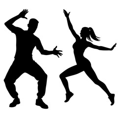 a set of street dance, stylish pose, hip hop dance, male and female vector silhouette