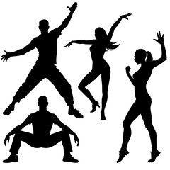 a set of street dance, stylish pose, hip hop dance, male and female vector silhouette