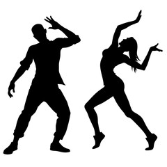 a set of street dance, stylish pose, hip hop dance, male and female vector silhouette