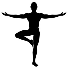 Man stands in the lotus position Doing yoga vector silhouette