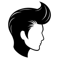 Pompadour haircut silhouette vector silhouette, modern style black colour silhouette, white background