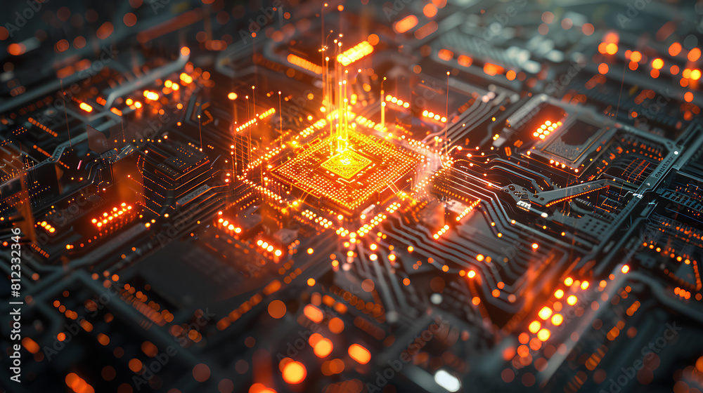 Poster quantum computer concept with cpu processor quantum qubit intelligent computing technology
