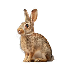 Obraz premium A fluffy white pet rabbit with long ears sits alone in a bright studio