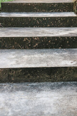 Dirty cement stair surfaces have not been cleaned.