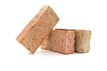 Solid clay bricks used for construction,Old red brick isolated on white background.