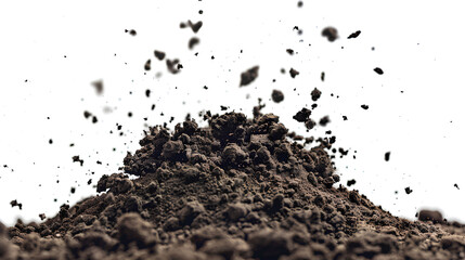 soil dirt flying pile scattered isolated on white background - Powered by Adobe