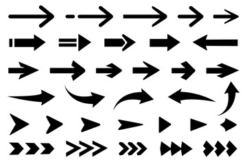 Black vector arrows collection on white background