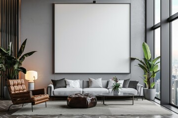 Office Interior with Blank White Poster Mockup created with Generative AI