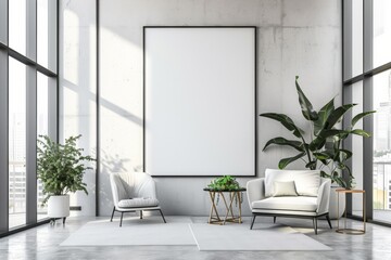 Office Interior with Blank White Poster Mockup created with Generative AI