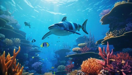 Fototapeta premium The Orcinus Orca in the ocean, portrait of Orca hunting prey in the underwater