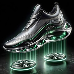 A futuristic shoe design, featuring sleek and curved lines. - obrazy, fototapety, plakaty