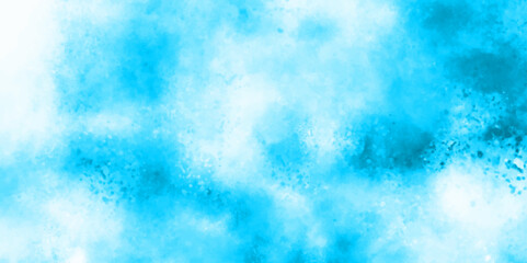 Panorama of blue sky with white clouds. Sky clouds landscape light background. White cumulus clouds formation in blue sky. Brush-painted blurred and grainy paint aquarelle.