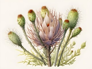 Broom Prickly Flower Watercolor Plant Nature Art  - obrazy, fototapety, plakaty