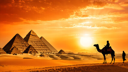 sunset in the egyptian pyramids