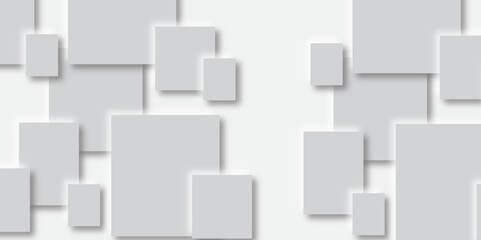 Abstract white and grey geometric overlapping square pattern, design of technology background with shadow. Cover or splash template photograph composition. Photograph composition.