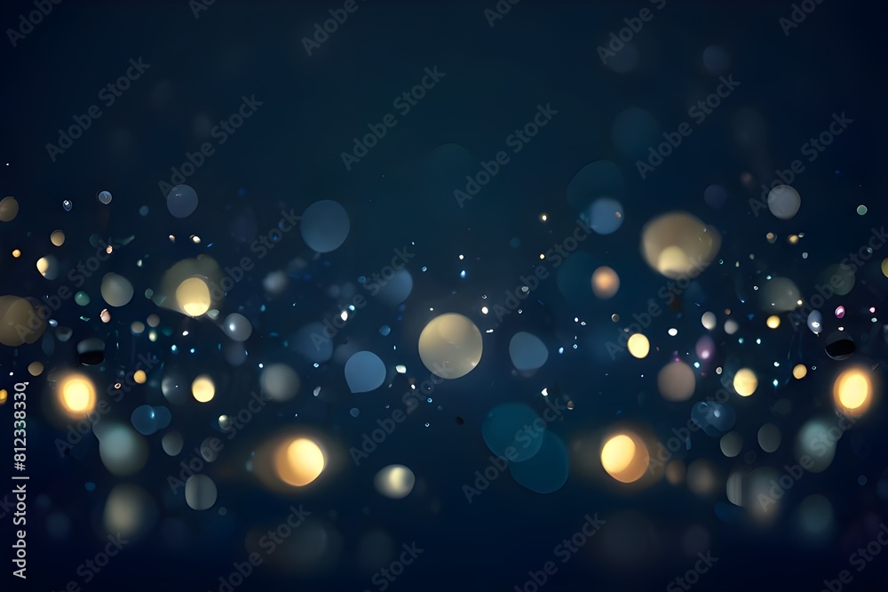 Wall mural abstract sparkle bokeh light effect with navy blue background. generative ai