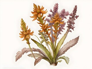 Broomrape Flower Watercolor Plant Nature Art 