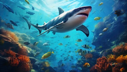 Fototapeta premium The Orcinus Orca in the ocean, portrait of Orca hunting prey in the underwater