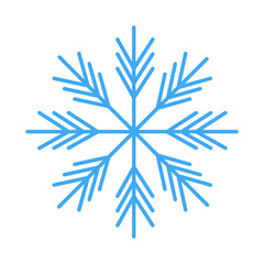 Winter snowflake in trendy monochrome blue in minimalistic style. Isolated winter design element