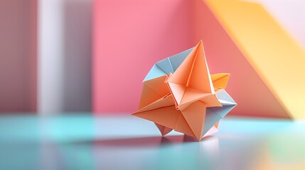 Vibrant Origami Paper Shape with Geometric Design and Clean Background for Product or Package