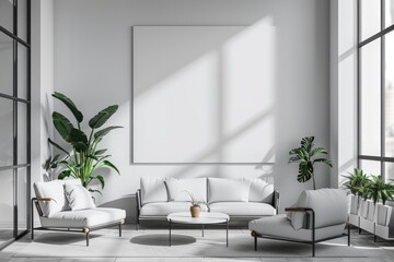Office Interior with Blank White Poster Mockup created with Generative AI