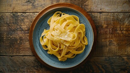 An enchanting top-down photograph featuring fettuccini.