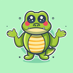 cute crocodile animal character mascot cartoon with confused expression 