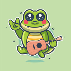 Obraz premium happy crocodile animal character mascot playing guitar isolated cartoon
