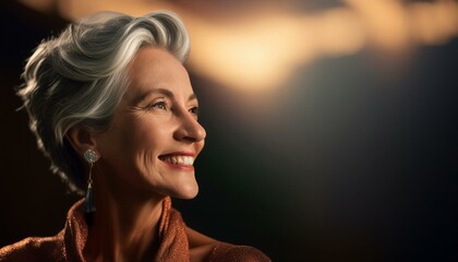 Smiling happy Beautiful mature woman looking away