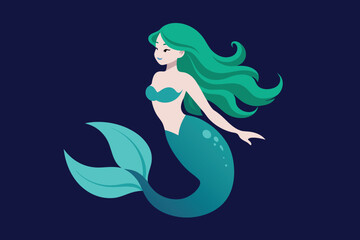Fairytale mermaid in the deep sea. Decorative illustration for logo, emblem, tattoo, embroidery, laser cutting, sublimation