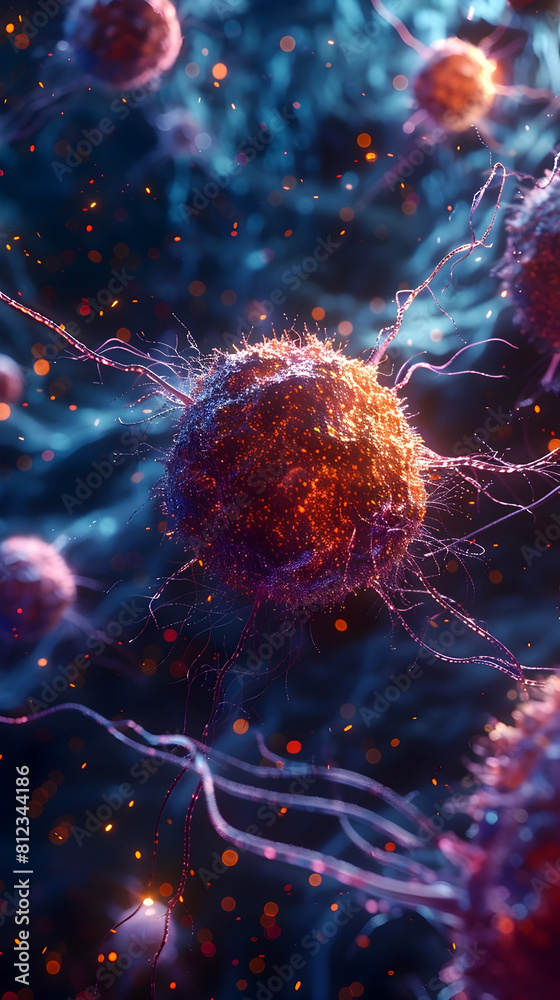 Poster Metastatic Cancer Cells Eradicated by Vibrant Immunotherapy Visualization in Hyper-Detailed Cinematic 3D Render