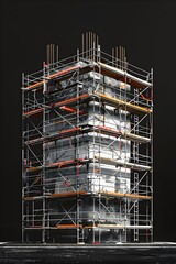 Meticulously Constructed Scaffolding System with Secure Foundation Piling and Flawless Asphalt Paving, Captured in a Cinematic 3D Rendered - obrazy, fototapety, plakaty