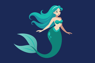 Fairytale mermaid in the deep sea. Decorative illustration for logo, emblem, tattoo, embroidery, laser cutting, sublimation