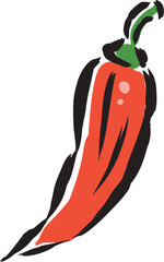赤唐辛子　筆タッチ手描きイラスト