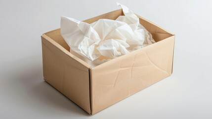 Box of tissues opened against white background