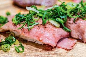 Wagyu sushi on the streets of Osaka, Japan