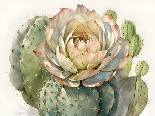 Naklejka premium Cactus Flower Watercolor Plant Nature Art
