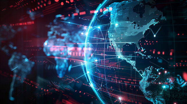 America-Centered Digital Globe: Exploring Global Connections, Fast Data Transfer, Cyber Tech, Info Exchange, and Worldwide Communication