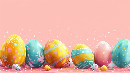 Vibrant Easter Eggs on Pink Background