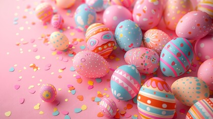 Colorful Decorated Easter Eggs on Festive Background