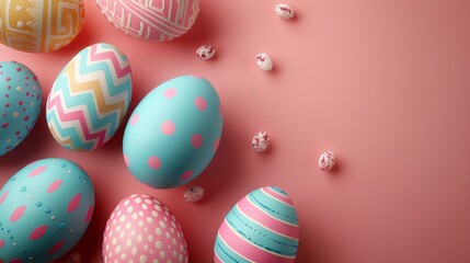 Fototapeta premium Decorative Easter Eggs on Pastel Pink Background