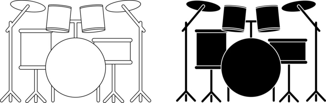 front view musical drum kit icon set