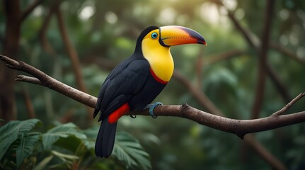 Obraz premium Toucan on branch in nature background African savannah.generative.ai