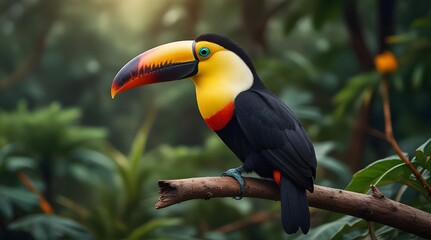 Fototapeta premium Toucan on branch in nature background African savannah.generative.ai