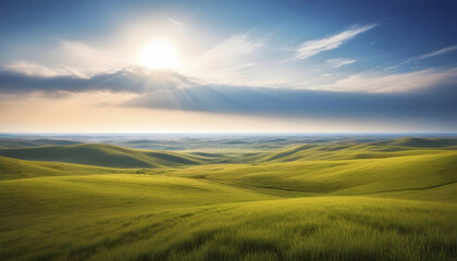 Obraz premium An expansive landscapes depicting vast horizons and open skies, capturing the grandeur and tranquility of untouched natural settings. AI generated.