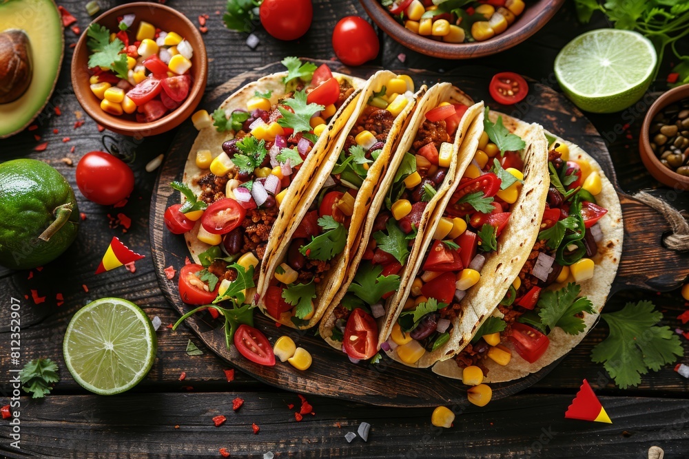 Wall mural Vibrant Tacos with Colorful Toppings and Salsa