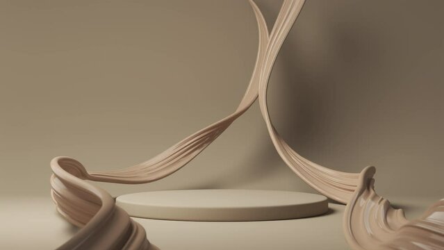 minimal pedestal podium display with brown foundation cream, stage showcase for beauty and cosmetics product, 3d animation.