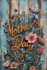 Rustic Mother's Day Sign with Flowers and Butterflies